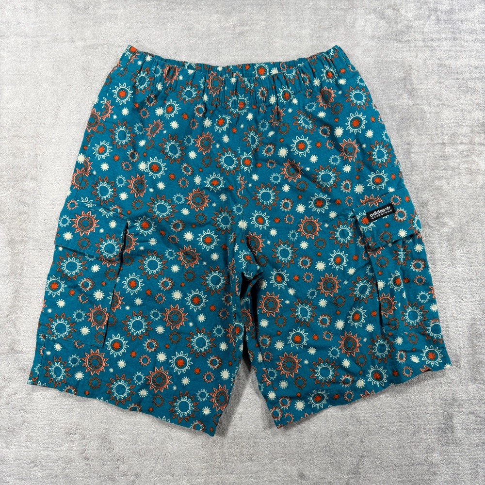 Adidas Adventure Shorts Mens Large Teal Cargo Sunburst Geometric Ripstop